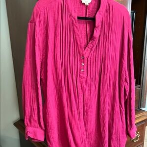 Entro Pink Long Sleeve Tunic with Mandarin Collar